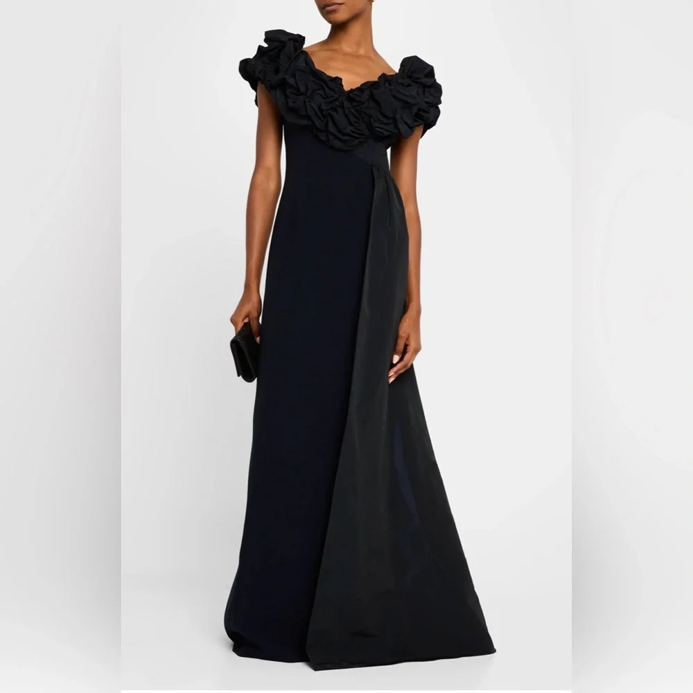 Rickie Freeman for Teri John - A-Line Ruffle Taffeta and Crepe Gown - Picture 2 of 7